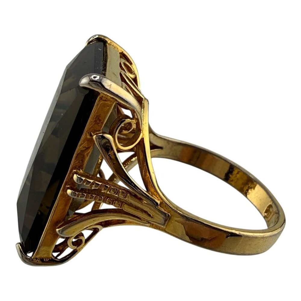 Womens Ring Size 8.5 Smoky Quartz 18K Gold Plated Filigree Faceted Rectangular - Picture 11 of 14